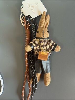 NWT Yolanda Houndstooth Plush Bunny Keychain Bag Charm Preppy Mini Bag